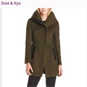 SOIA & KYO Jana black wool winter coat leather trim XS EUC
